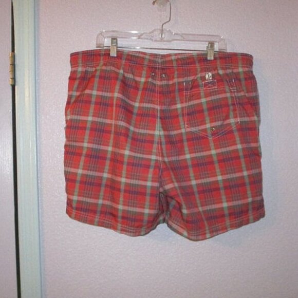 Lands End VOLLEY Swim Trunks Size L 36 38 UPF Lined POCKETS Drawstring PLAID 6" - Picture 9 of 11